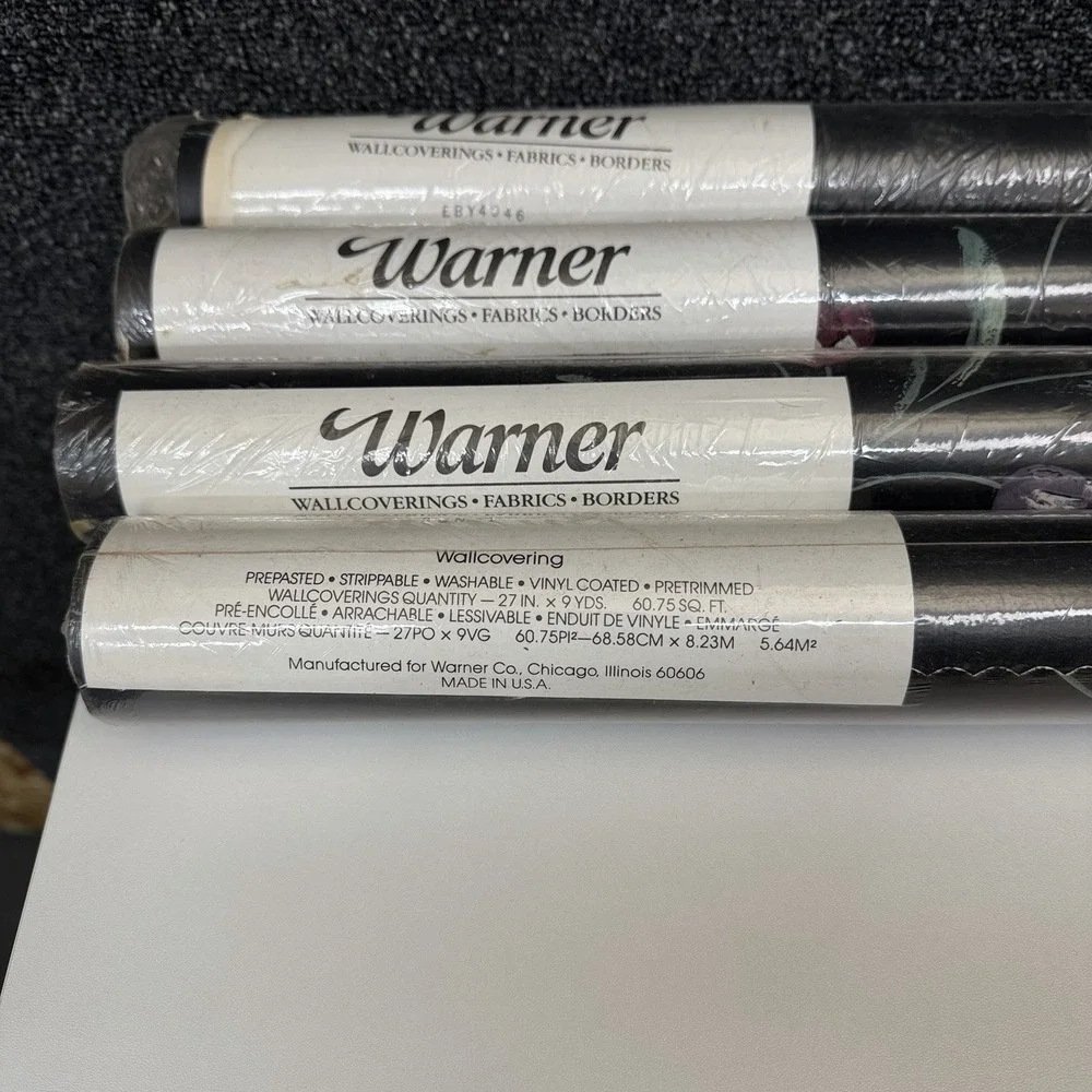 Warner‎ Wallpaper EBY4046 Floral Tulip Black Vinyl Wallpaper 4 Rolls 27in x 9yd